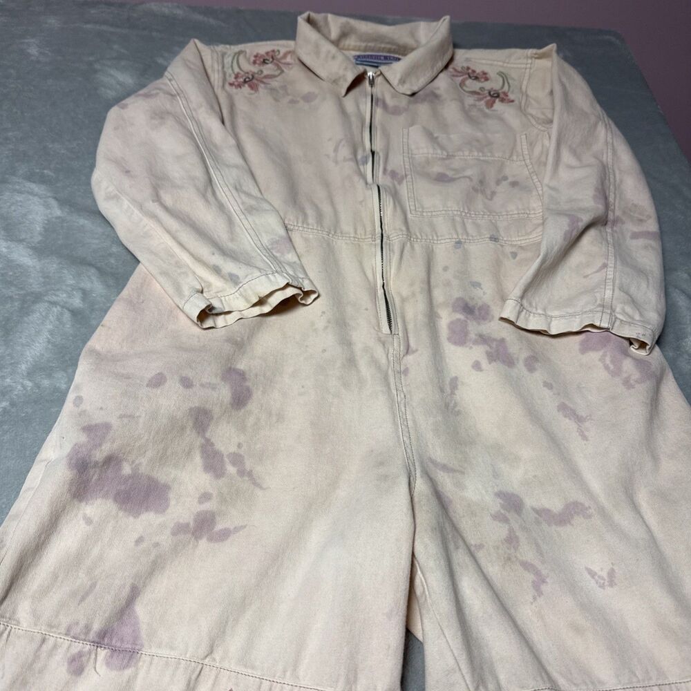 kimchi blue pink tie dye coverall jumpsuit embroidered flowers medium